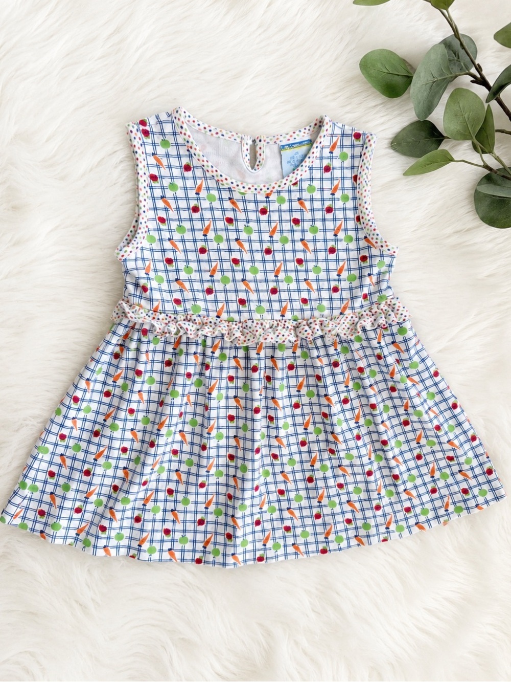 Vintage 90s Toddler Girl Fruits & Veggies Cotton Dress Size 2T Baby Superstores